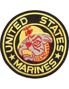 N-472 United States Marines with Bulldog Round Patch Black 10"