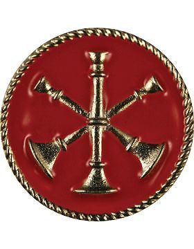 Collar Device (U-613G) Triple Bugles Crossed on Disk with Red Enamel Gold