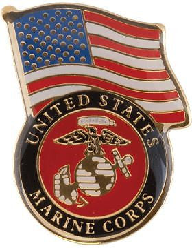 No-Shine (NS-TF04) U.S. Marines with American Flag Lapel Pin