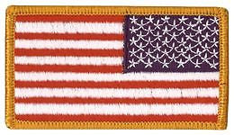 N-008B American Flag Gold Border Reverse Full Color  2" x 3.25" with Fastener