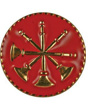 Collar Device (U-614G) Four Bugles Crossed on Disk with Red Enamel Gold
