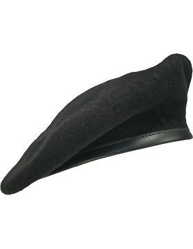 Beret (BT-E02/11) Black with Leather Sweatband Size 7 3/4" (Lined)