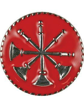 Collar Device (U-614S) Four Bugles Crossed on Disk with Red Enamel Silver