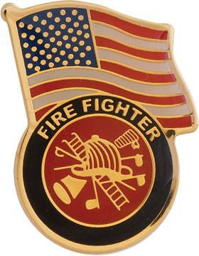 No-Shine (NS-TF07) Fire Fighter with American Flag Lapel Pin