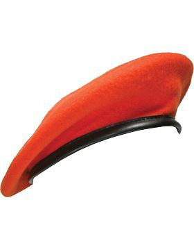Beret (BT-E12/08) Orange with Leather Sweatband Size 7 3/8" (Lined)